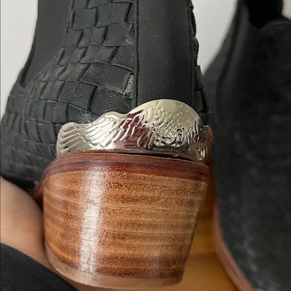 Black Woven Leather Ankle Boots with Silver Detail - Picture 5 of 10